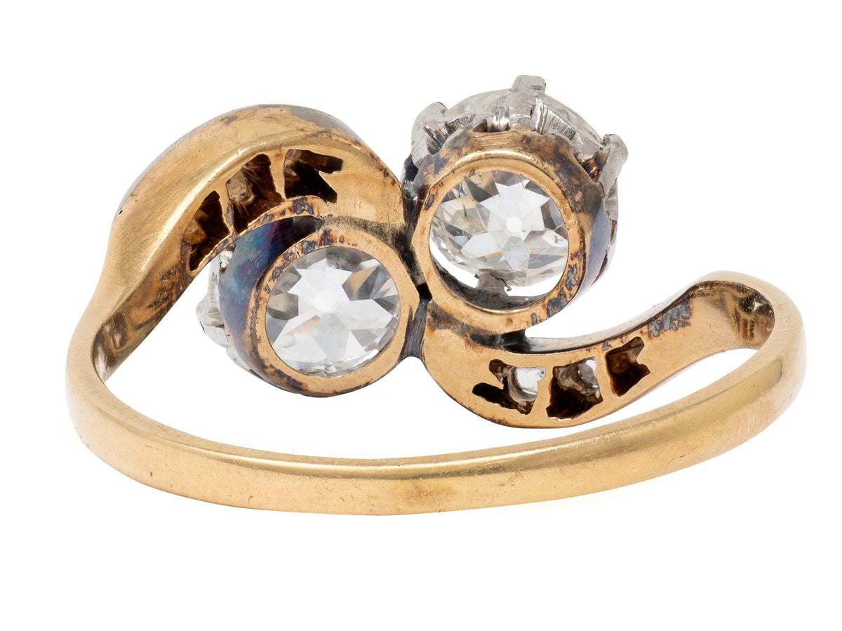Edwardian Toi et Moi Old Mine Diamond Platinum 18K Gold Antique Engagement Ring