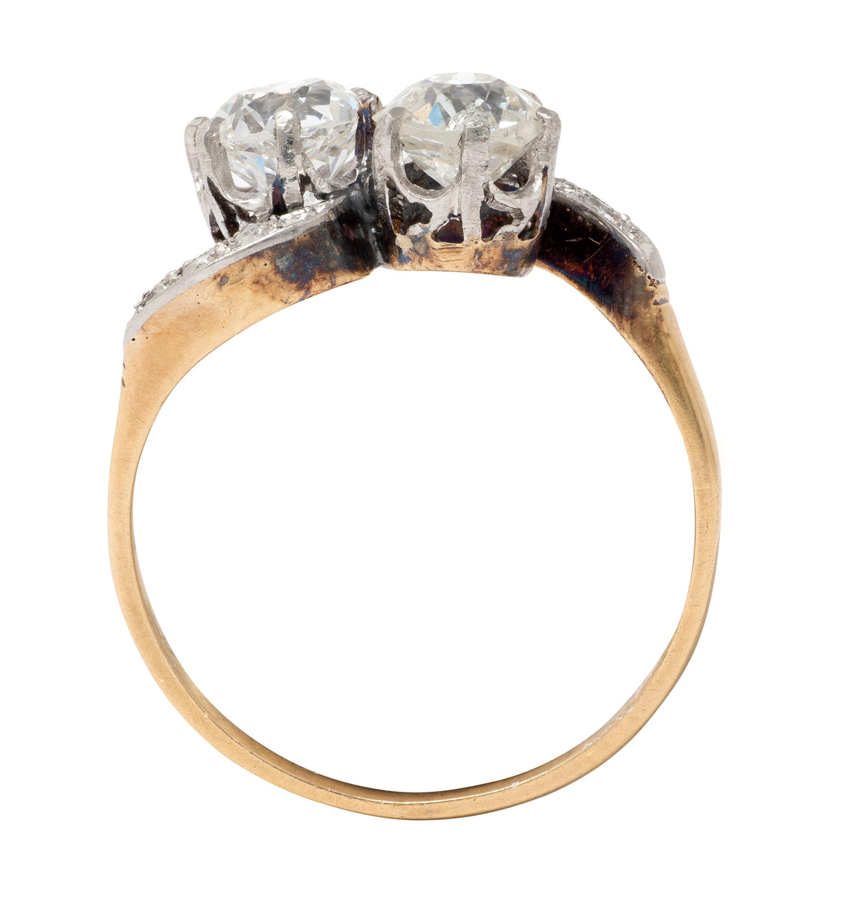 Edwardian Toi et Moi Old Mine Diamond Platinum 18K Gold Antique Engagement Ring