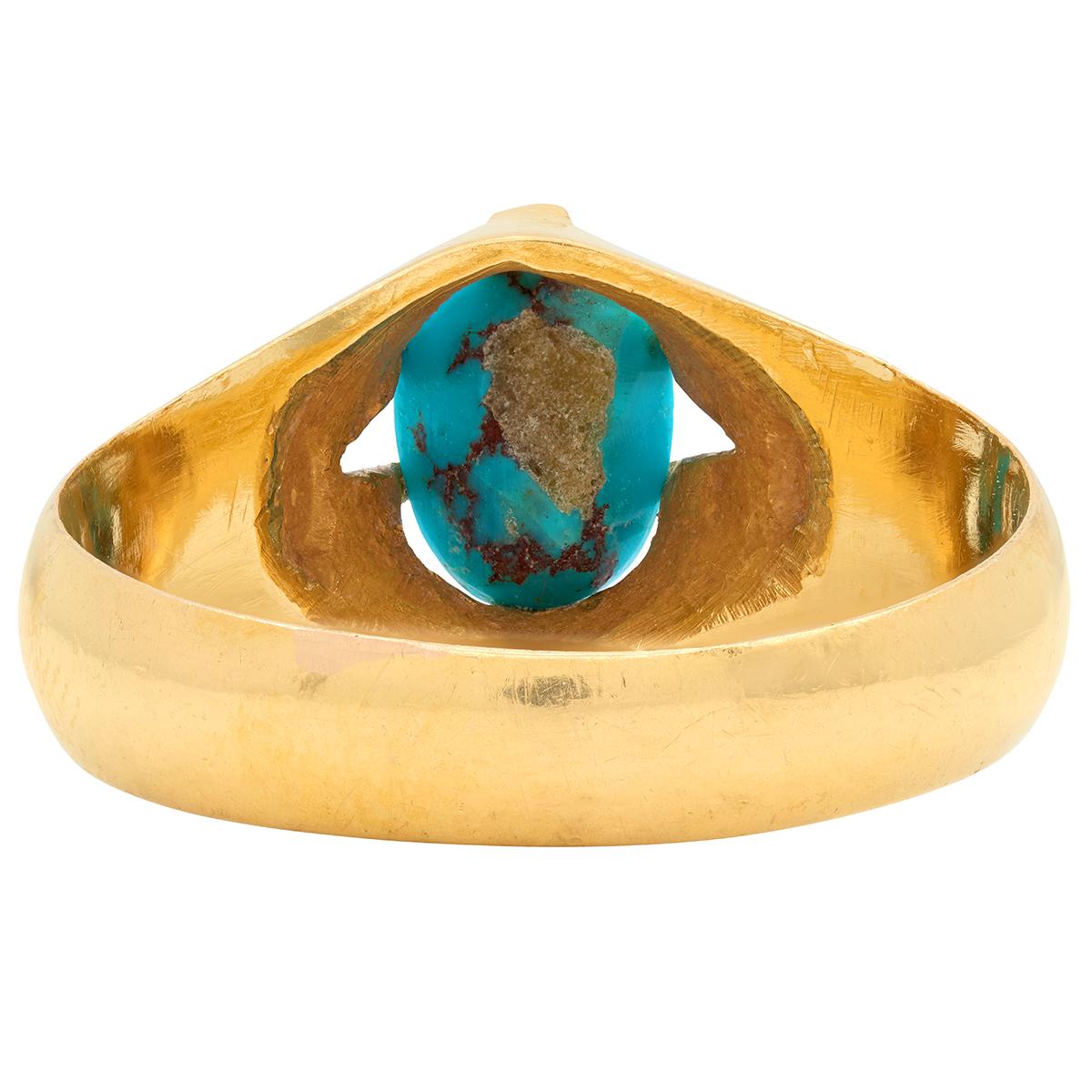 Victorian Turquoise 18 Karat Yellow Gold Antique Belcher Ring