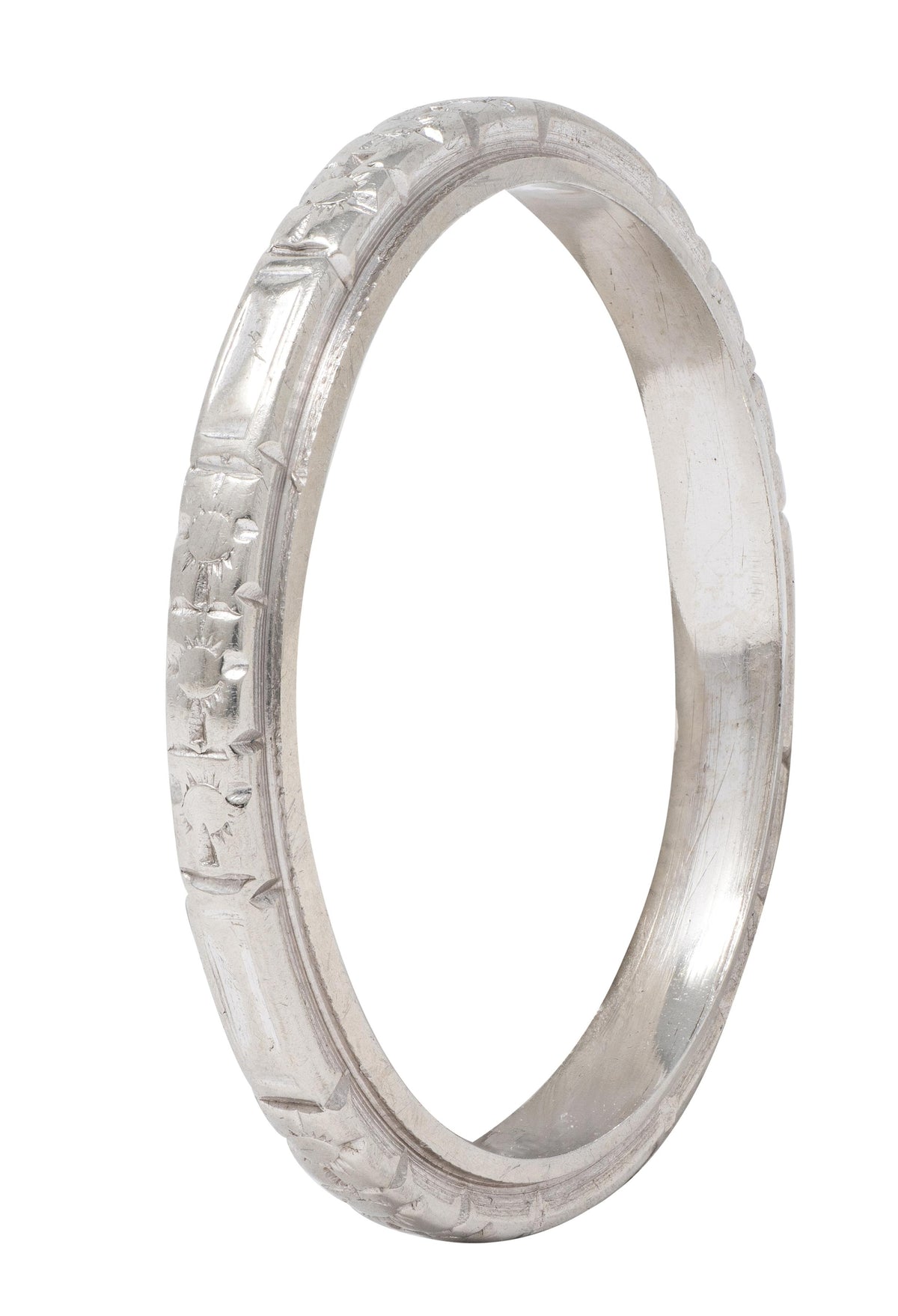 Art Deco 18 Karat White Gold Floral Orange Blossom Wedding Band Ring