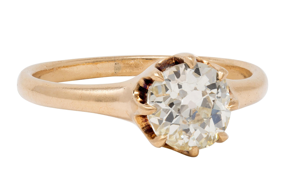 Victorian 0.88 Old Mine Cut Diamond 14K Gold Antique Belcher Engagement Ring