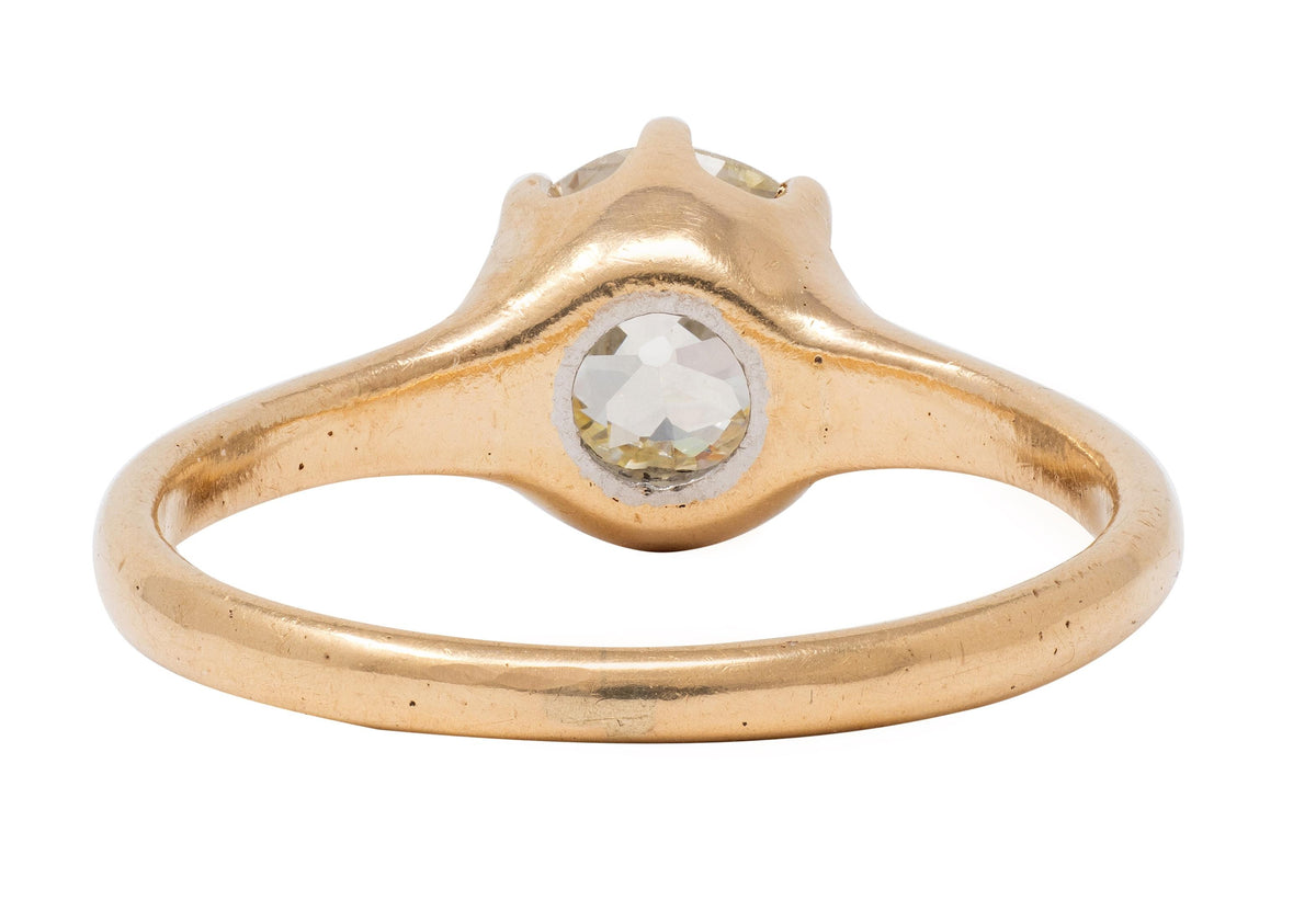 Victorian 0.88 Old Mine Cut Diamond 14K Gold Antique Belcher Engagement Ring