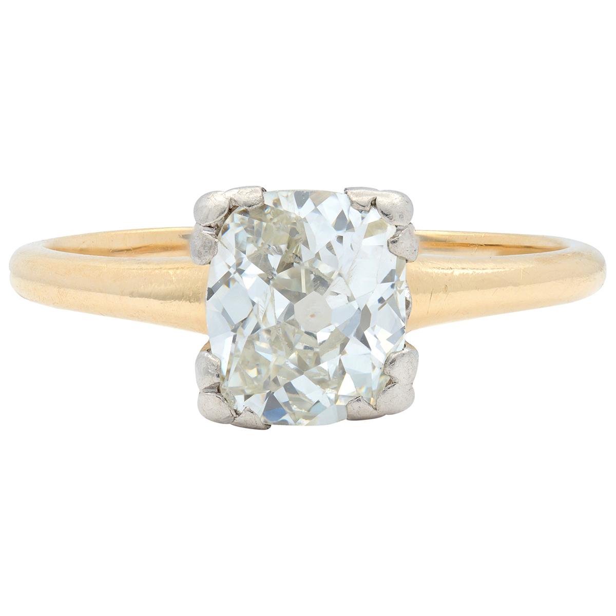 Woods Retro Old Mine Diamond 14 Karat Gold Vintage Solitaire Engagement Ring