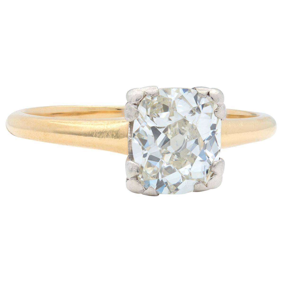 Woods Retro Old Mine Diamond 14 Karat Gold Vintage Solitaire Engagement Ring