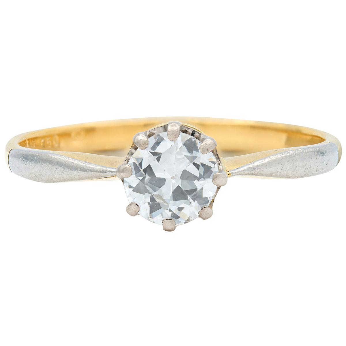 Mid-Century 0.45 CT Diamond 18K Gold Platinum Vintage Solitaire Engagement Ring