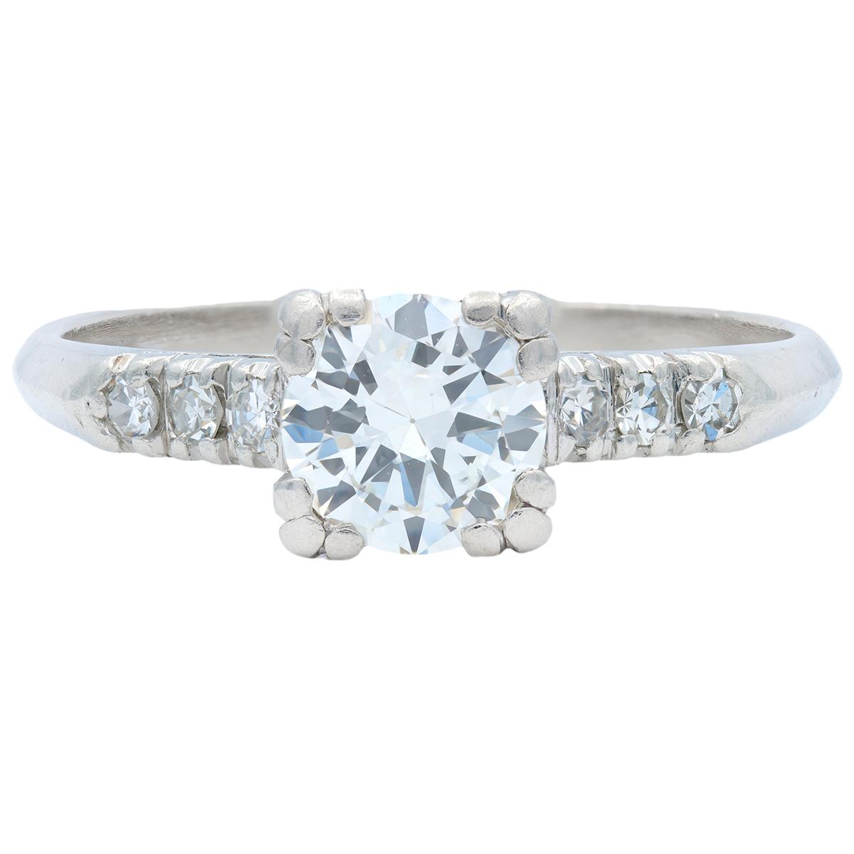 Mid-Century 0.80 CTW Diamond Platinum Vintage Fishtail Engagement Ring