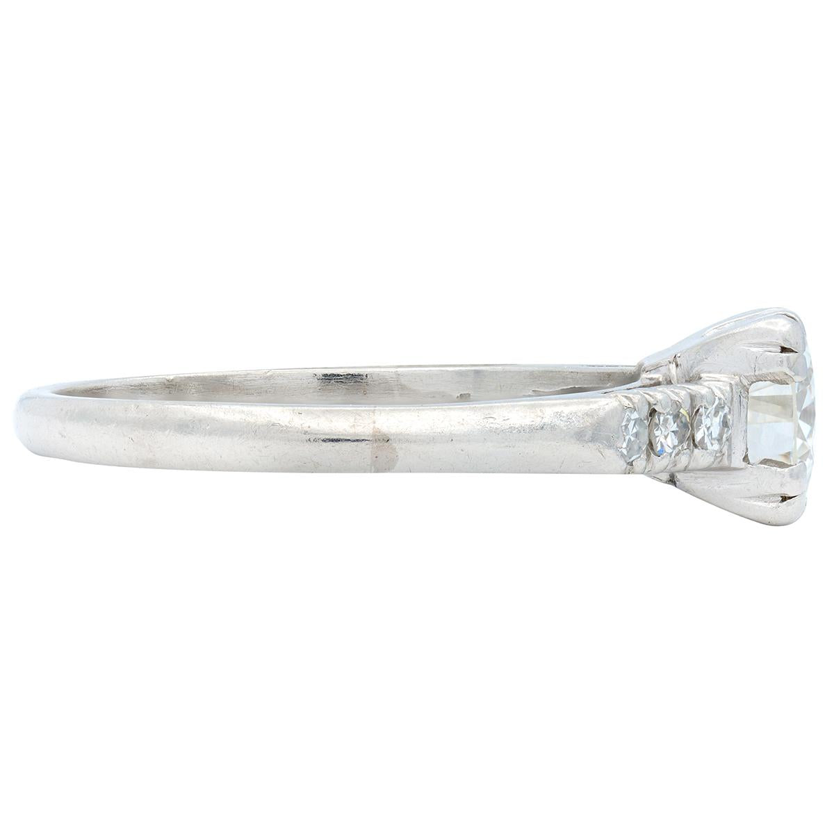 Mid-Century 0.80 CTW Diamond Platinum Vintage Fishtail Engagement Ring