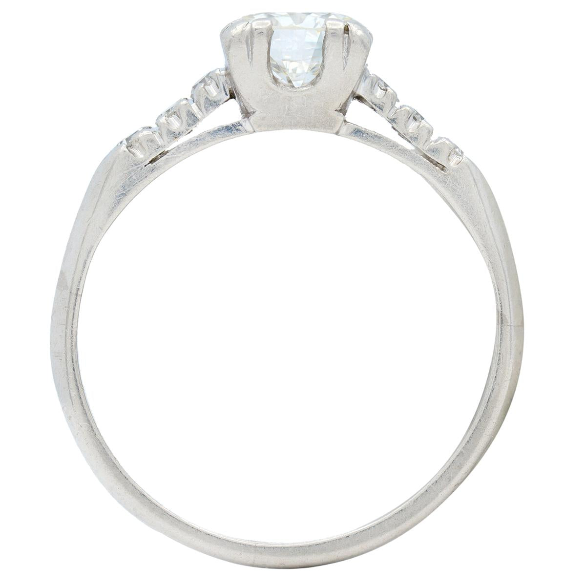 Mid-Century 0.80 CTW Diamond Platinum Vintage Fishtail Engagement Ring