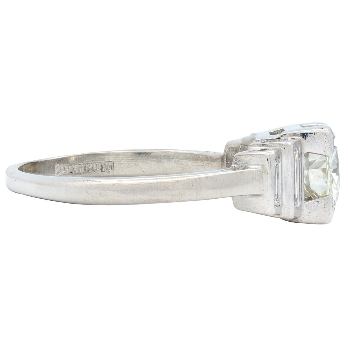 Art Deco Old European Cut Diamond Platinum Vintage Stepped Engagement Ring