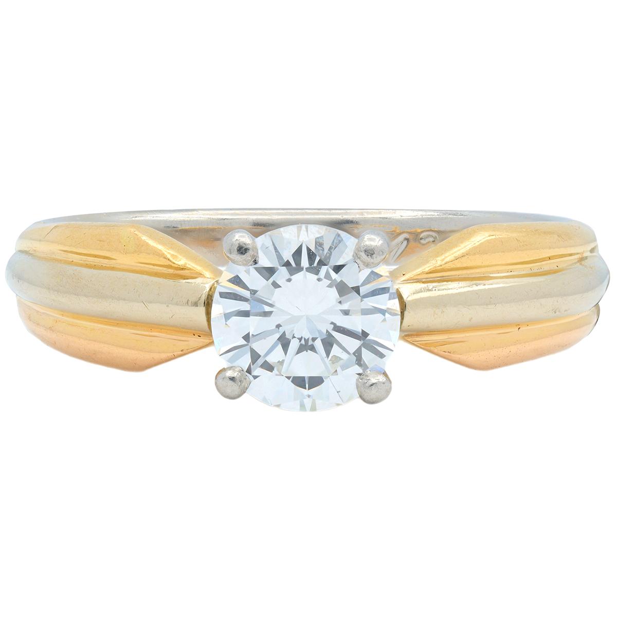 Cartier 1980's Diamond Platinum Tri-Color Gold Vintage Solitaire Engagement Ring
