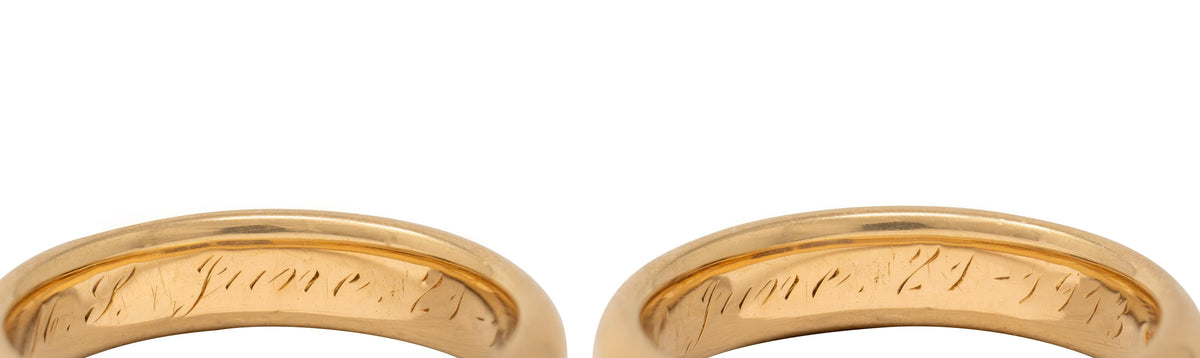 1913 18 Karat Yellow Gold Antique Wedding Band Ring