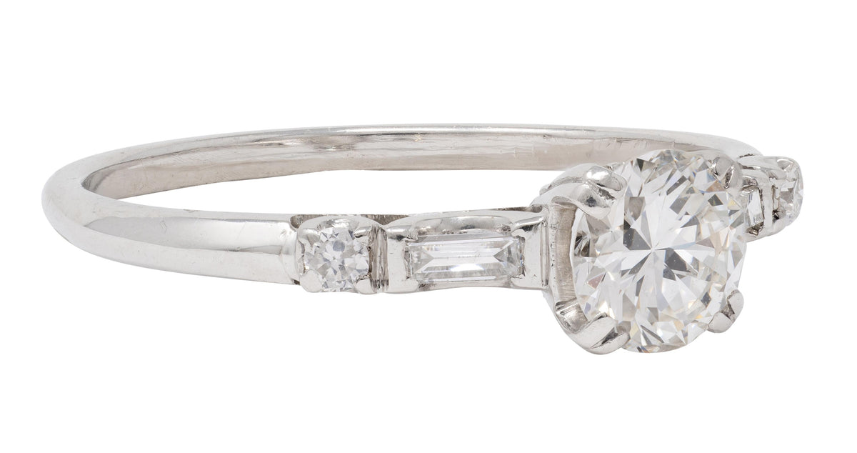 Mid-Century 0.85 CTW Transitional Cut Diamond Platinum Vintage Engagement Ring
