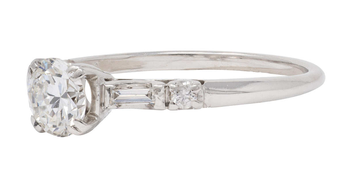 Mid-Century 0.85 CTW Transitional Cut Diamond Platinum Vintage Engagement Ring