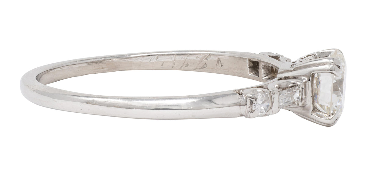 Mid-Century 0.85 CTW Transitional Cut Diamond Platinum Vintage Engagement Ring