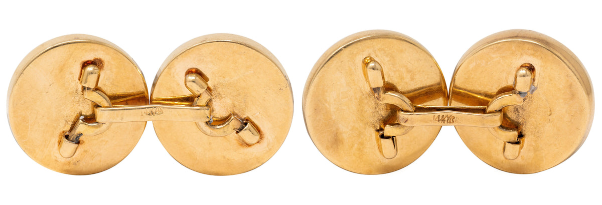 Larter & Sons Edwardian Rock Crystal 14K Gold Antique Hunting Cufflink Dress Set