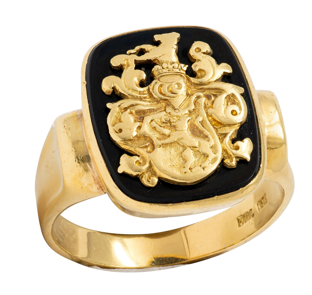 1970's Onyx 18 Karat Yellow Gold Vintage Heraldic Crest Unisex Signet Ring