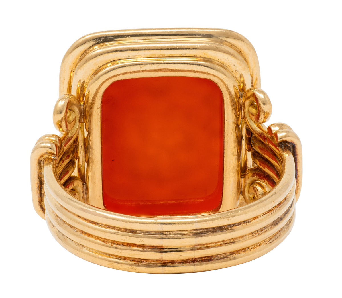 Victorian Carnelian 18K Gold Column Heraldic Crest Antique Intaglio Signet Ring