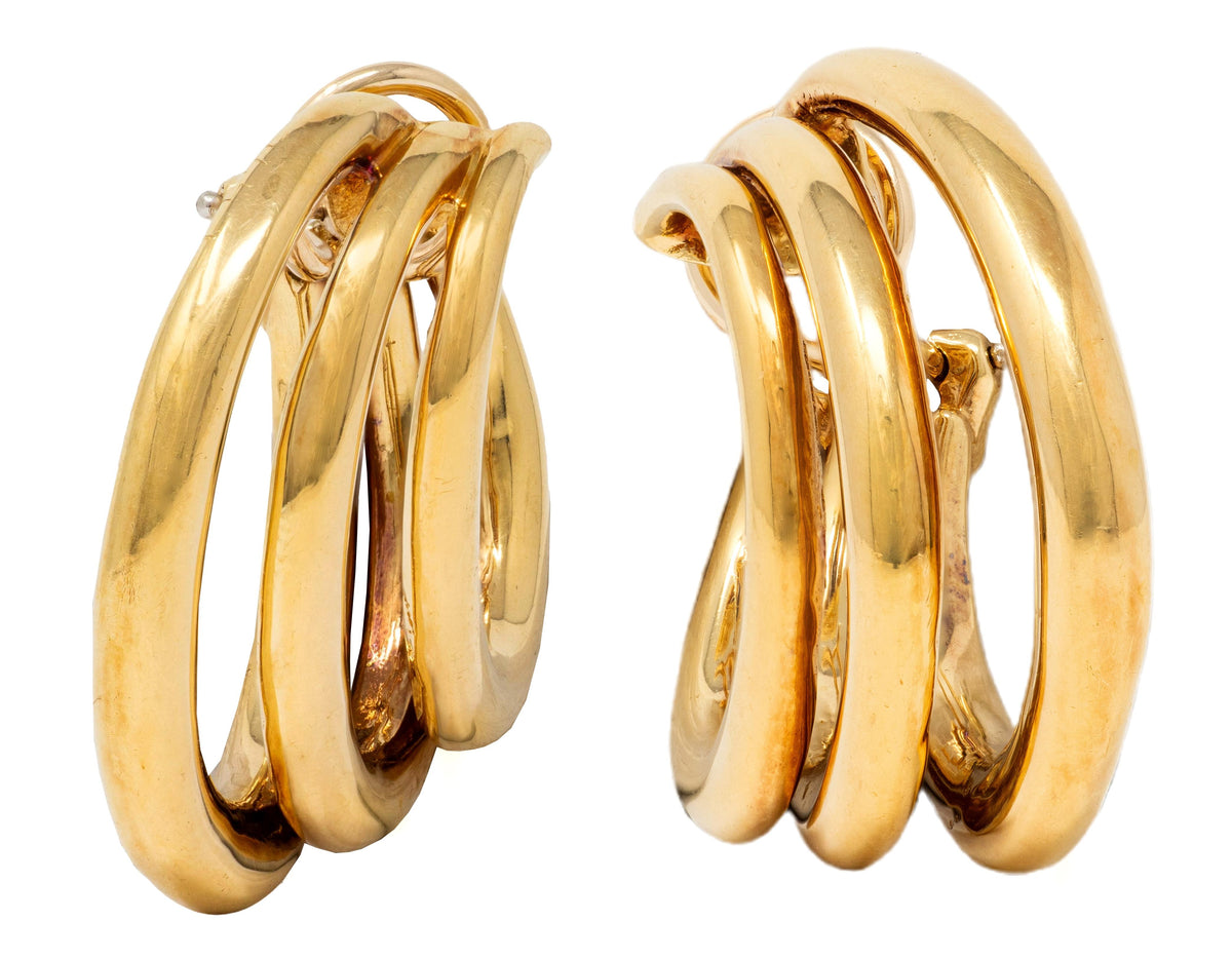 Tiffany & Co. 1990's 18 Karat Yellow Gold Vintage Tri-Hoop Ear-Clip Earrings