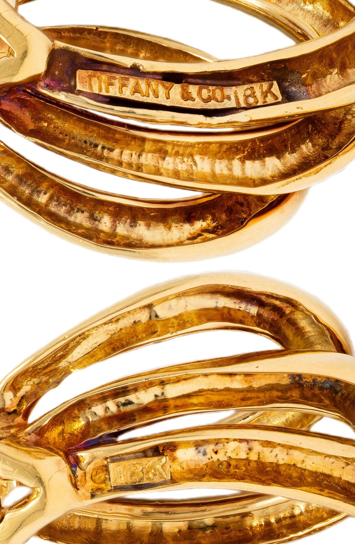 Tiffany & Co. 1990's 18 Karat Yellow Gold Vintage Tri-Hoop Ear-Clip Earrings