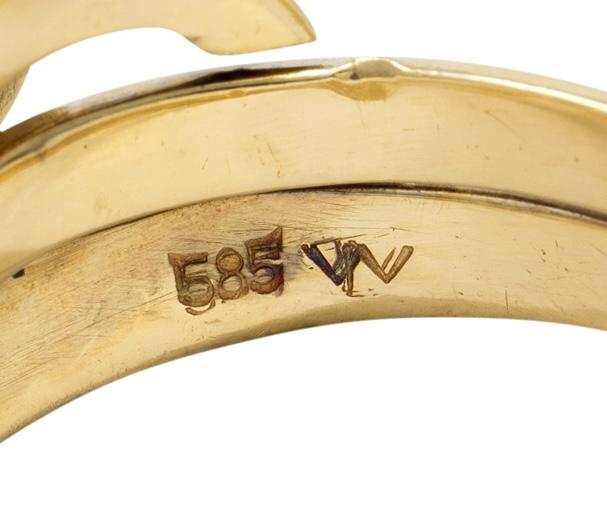 Vintage Ruby Diamond 14 Karat Two-Tone Gold Lovers Knot Unisex Snake Band Ring
