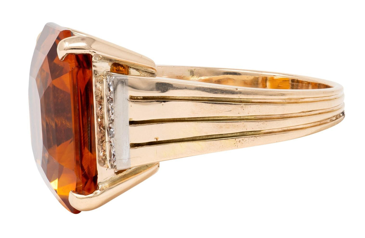 Retro Citrine Diamond 14 Karat Two-Tone Gold Vintage Cocktail Ring
