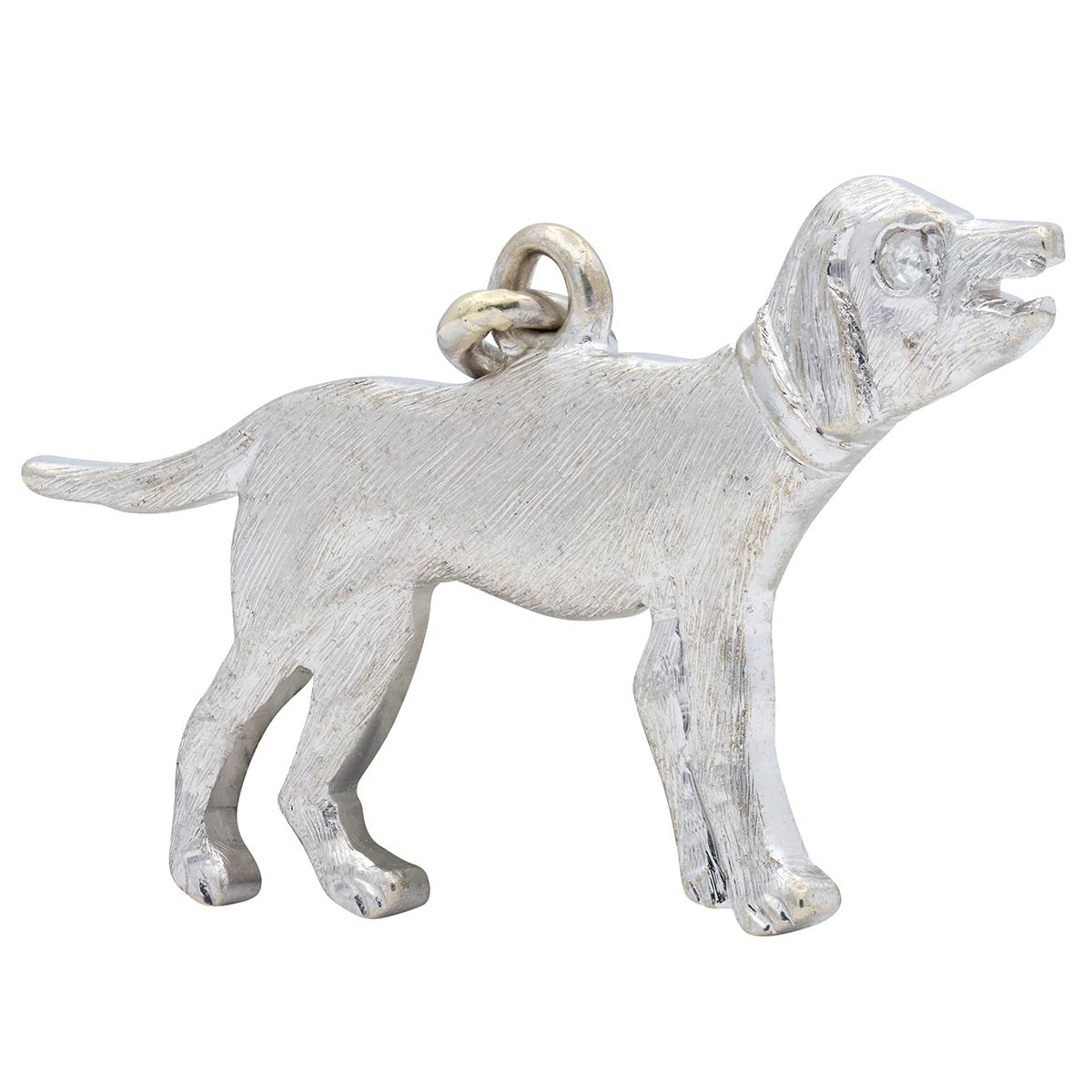 Art Deco Diamond 14 Karat White Gold Vintage Dog Charm
