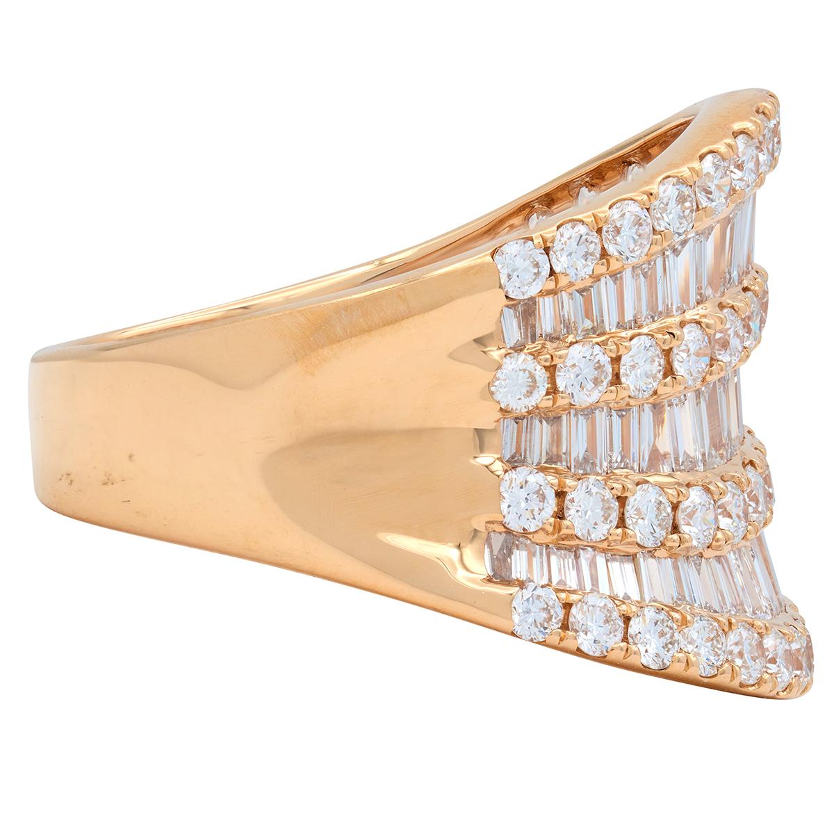 Contemporary 3.50 CTW Diamond 18 Karat Rose Gold Seven Row Wavy Band Ring