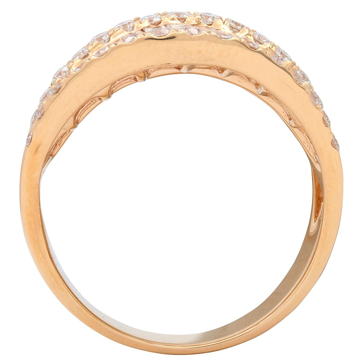 Contemporary 3.50 CTW Diamond 18 Karat Rose Gold Seven Row Wavy Band Ring