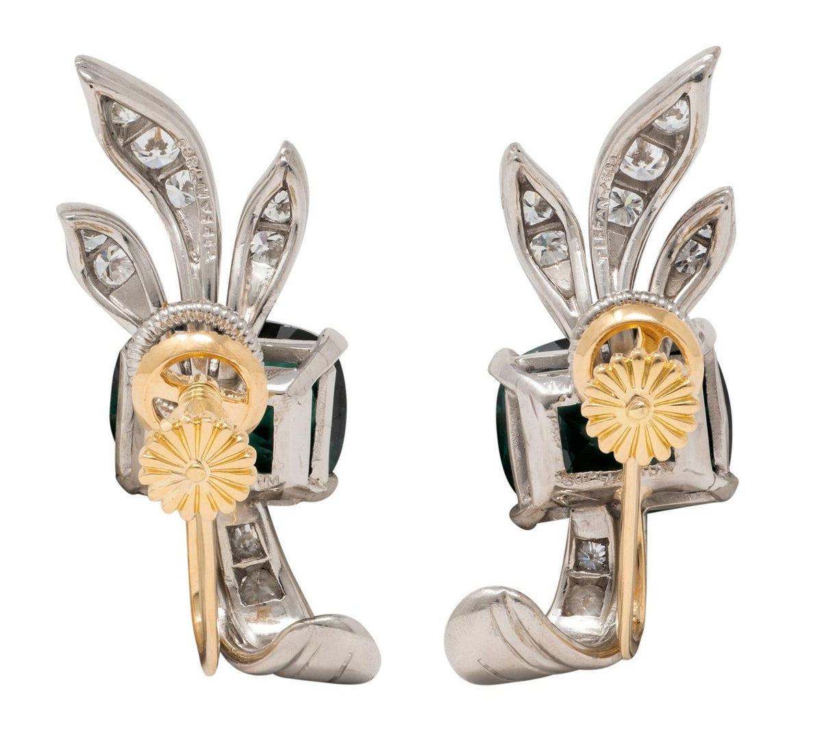 Tiffany & Co. 1940's Tourmaline Diamond Platinum 18 Karat Gold Vintage Earrings