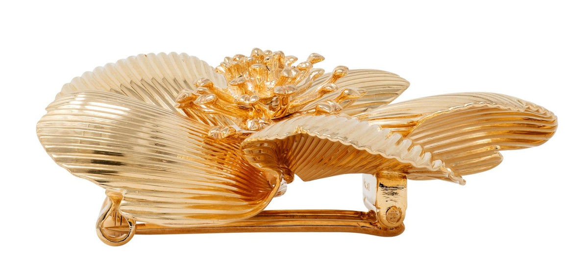 1960's 14 Karat Yellow Gold Vintage Anemone Flower Brooch