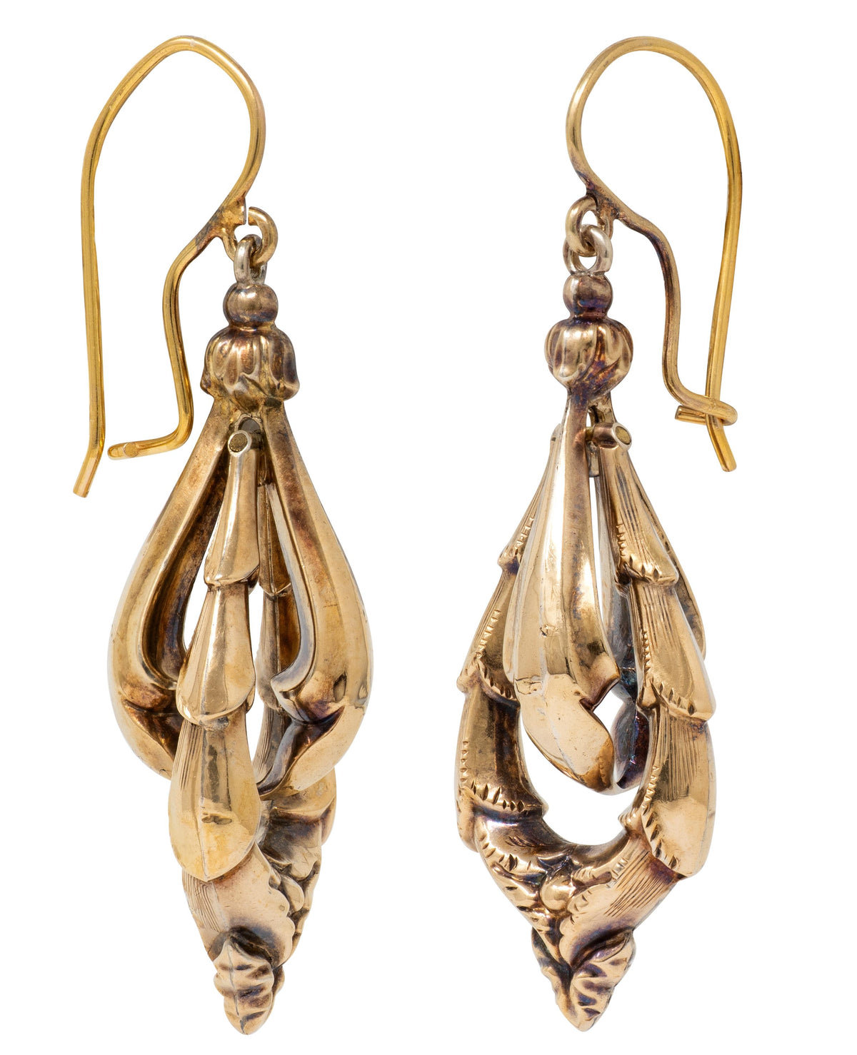 Victorian 14 Karat Yellow Gold Antique Foliate Garland Drop Earrings