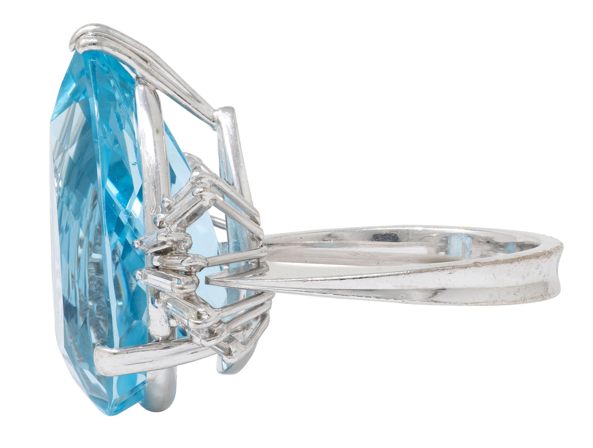 Mid-Century Diamond Aquamarine 18 Karat White Gold Vintage Spray Cocktail Ring
