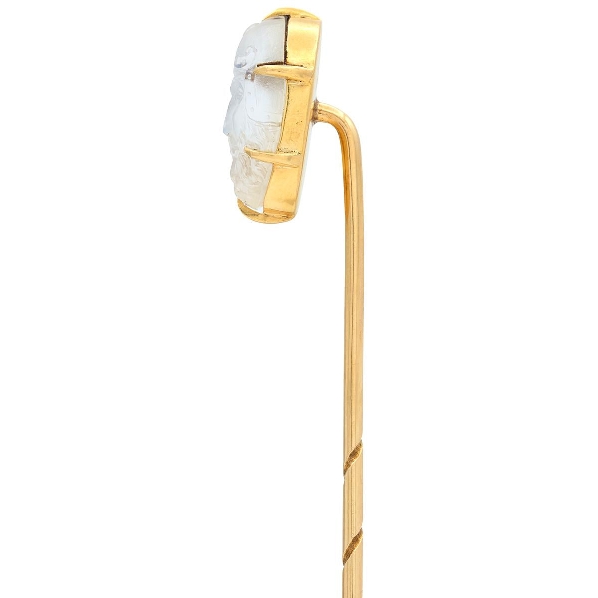 Victorian Carved Cameo Moonstone 14 Karat Yellow Gold Antique Warrior Stickpin