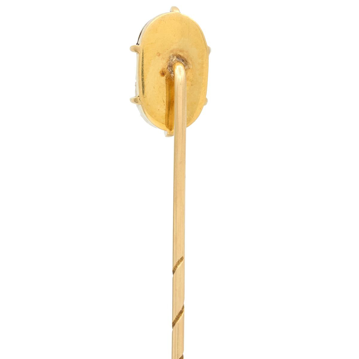 Victorian Carved Cameo Moonstone 14 Karat Yellow Gold Antique Warrior Stickpin