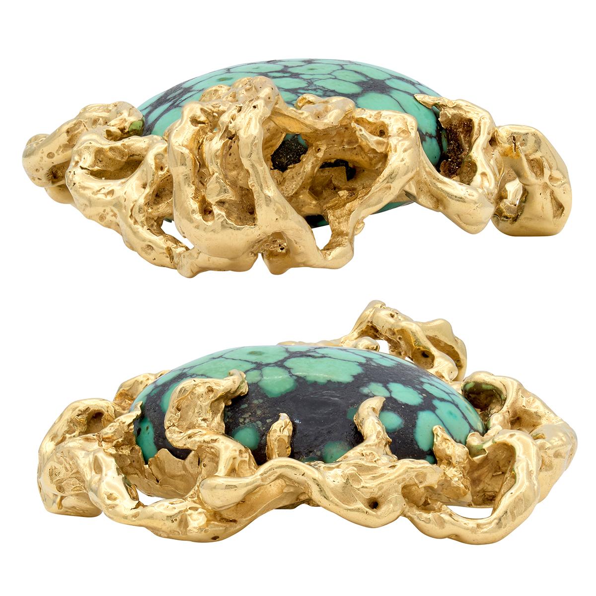 Arthur King 1970's Turquoise 18 Karat Yellow Gold Vintage Brutalist Pendant