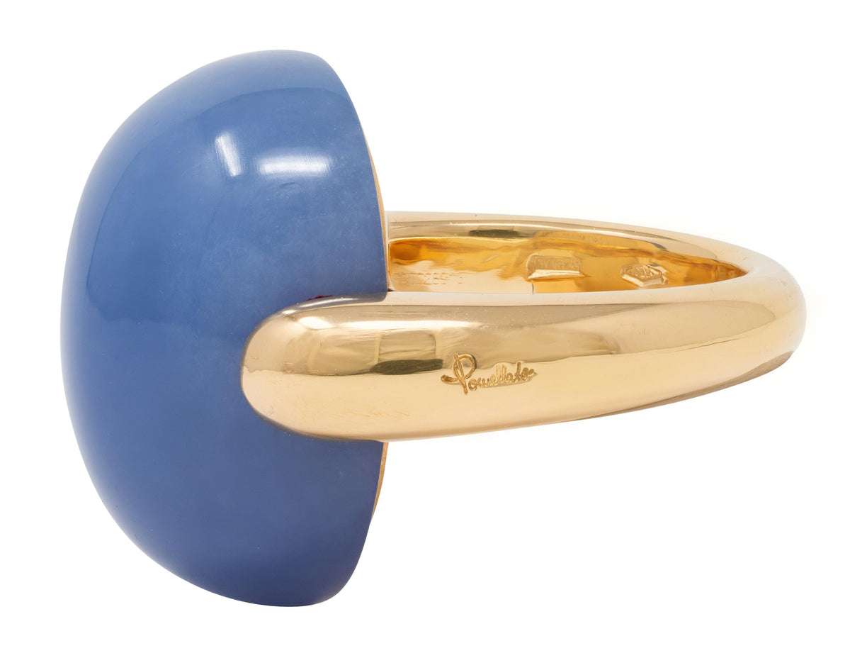 Pomellato 2010's Blue Chalcedony 18 Karat Yellow Gold Contemporary Cabochon Ring