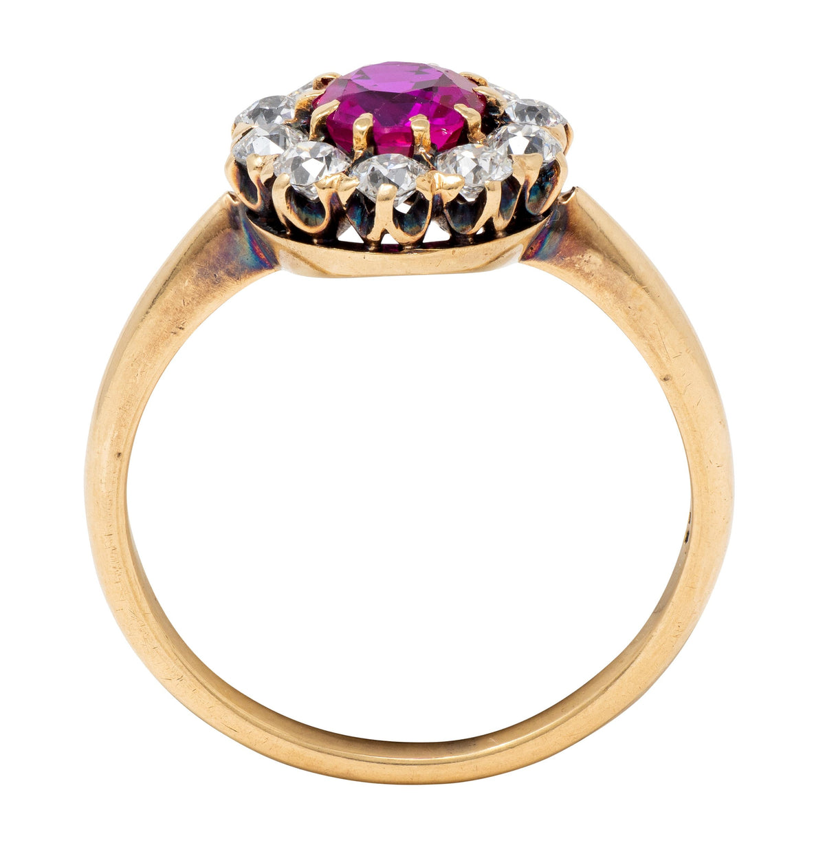 Victorian 1.25 CTW Pink Sapphire Diamond 14 Karat Yellow Gold Antique Halo Ring