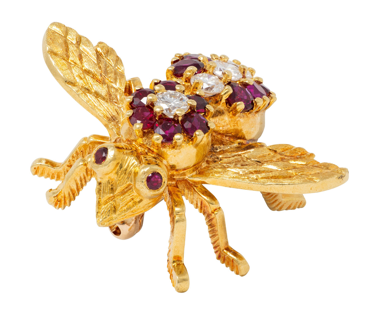 Herbert Rosenthal 1960s Ruby Diamond 18 Karat Yellow Gold Vintage Bee Bug Brooch