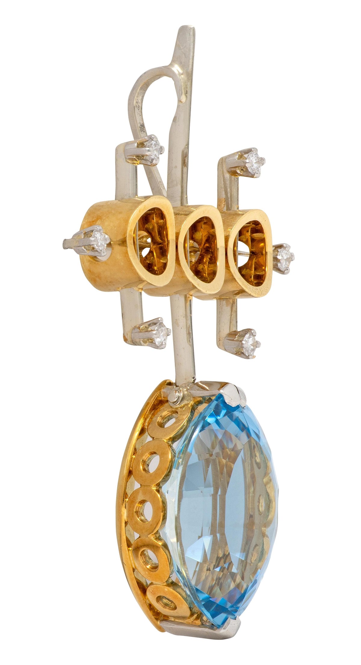 Retro Aquamarine Diamond 18 Karat Two-Tone Gold Vintage Atomic Pendant