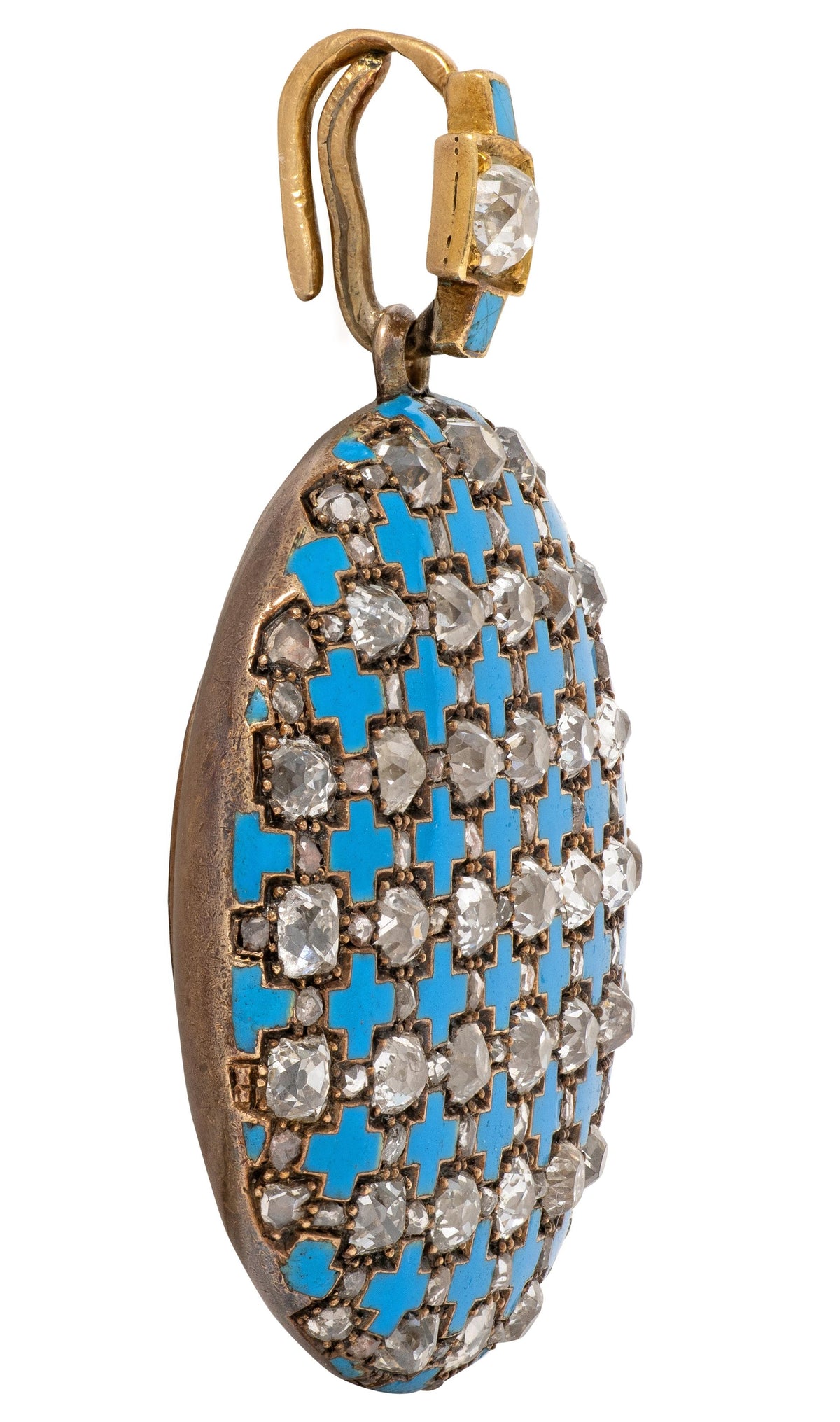 Victorian 4.08 CTW Diamond Enamel 14 Karat Yellow Gold Antique Locket Pendant