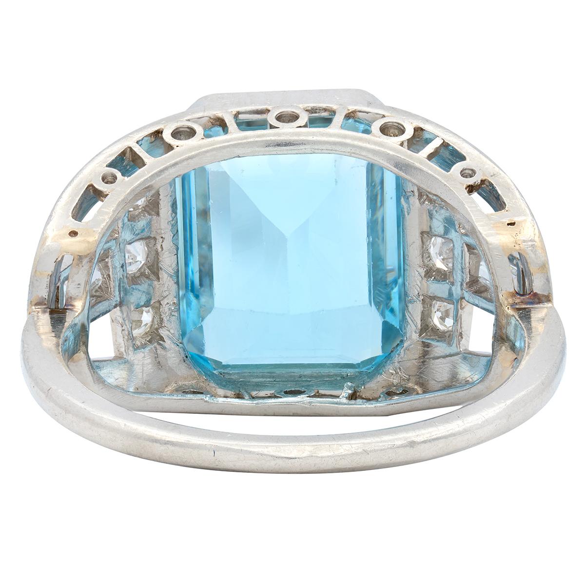 Art Deco 4.95 CTW Aquamarine Diamond Platinum Vintage Buckle Ring