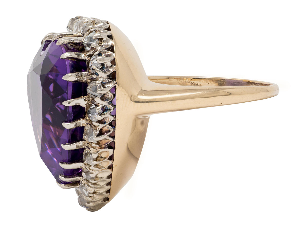 Retro Amethyst Diamond 14 Karat Two-Tone Gold Vintage Heart Halo Ring