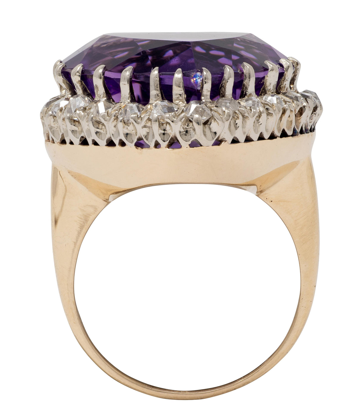 Retro Amethyst Diamond 14 Karat Two-Tone Gold Vintage Heart Halo Ring