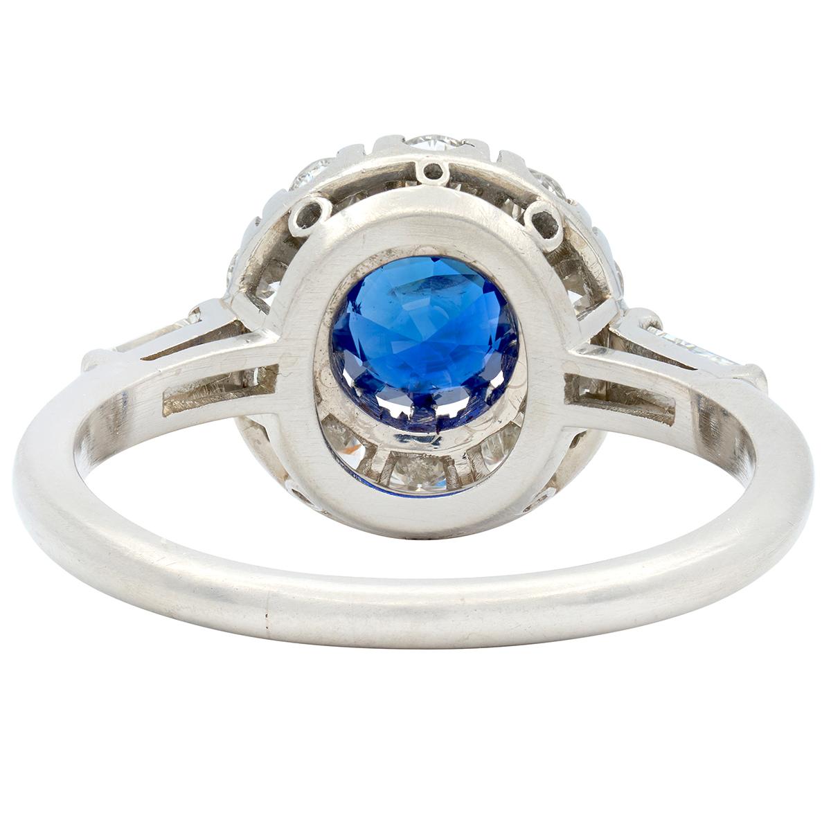 Mid-Century 1.82 CTW Round Cut Sapphire Diamond Platinum Vintage Halo Ring