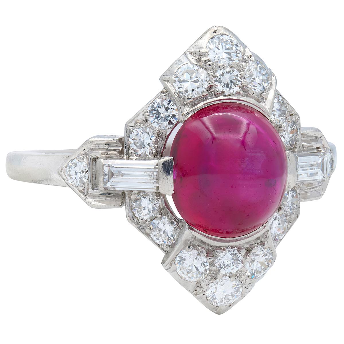 Bailey Banks & Biddle 1939 Art Deco Diamond Ruby Platinum Vintage Cluster Ring
