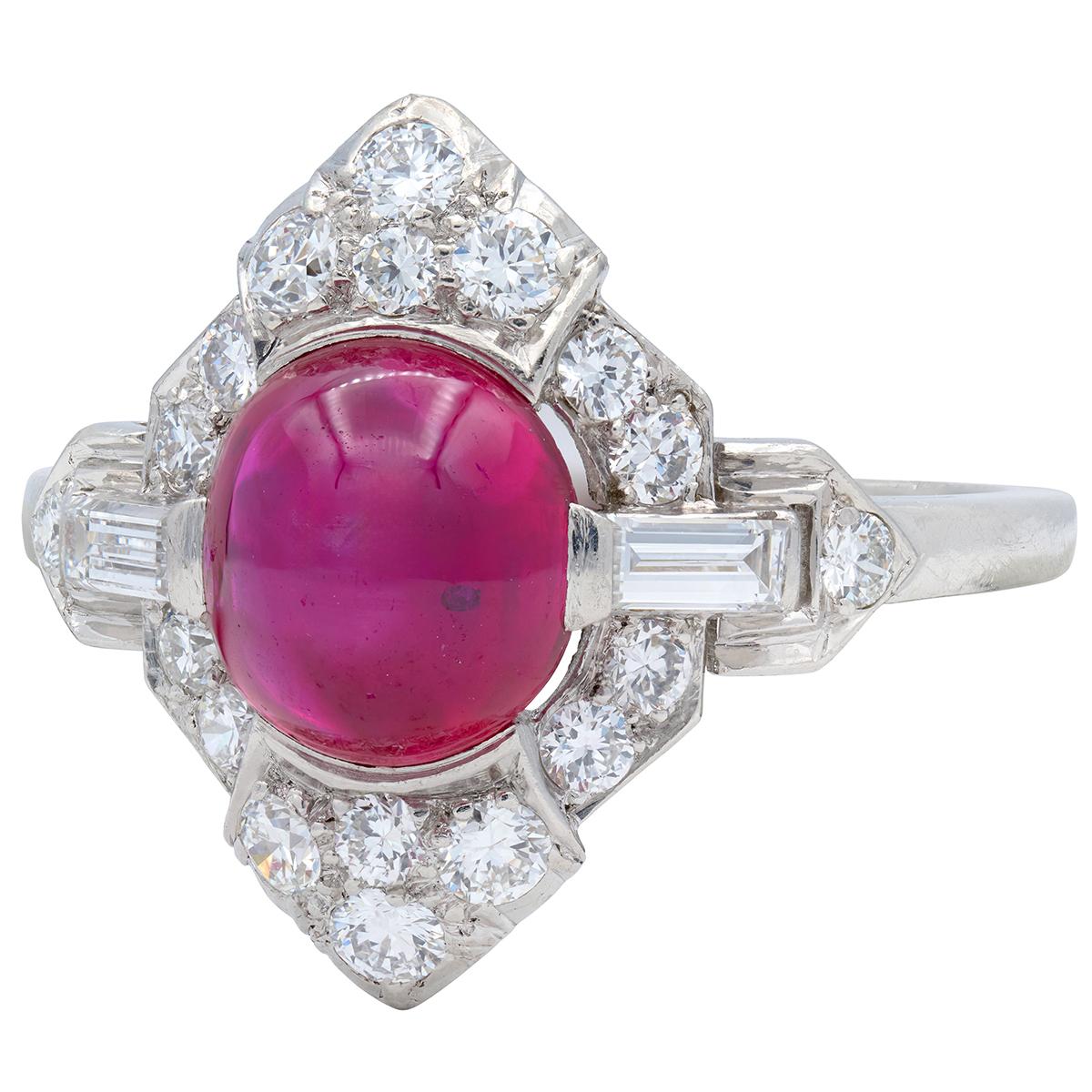 Bailey Banks & Biddle 1939 Art Deco Diamond Ruby Platinum Vintage Cluster Ring