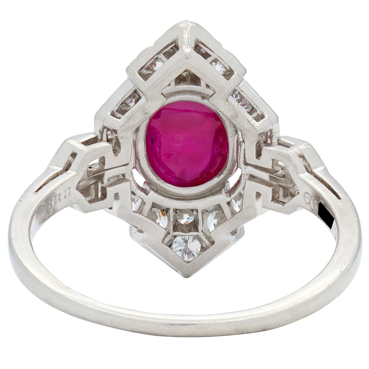 Bailey Banks & Biddle 1939 Art Deco Diamond Ruby Platinum Vintage Cluster Ring