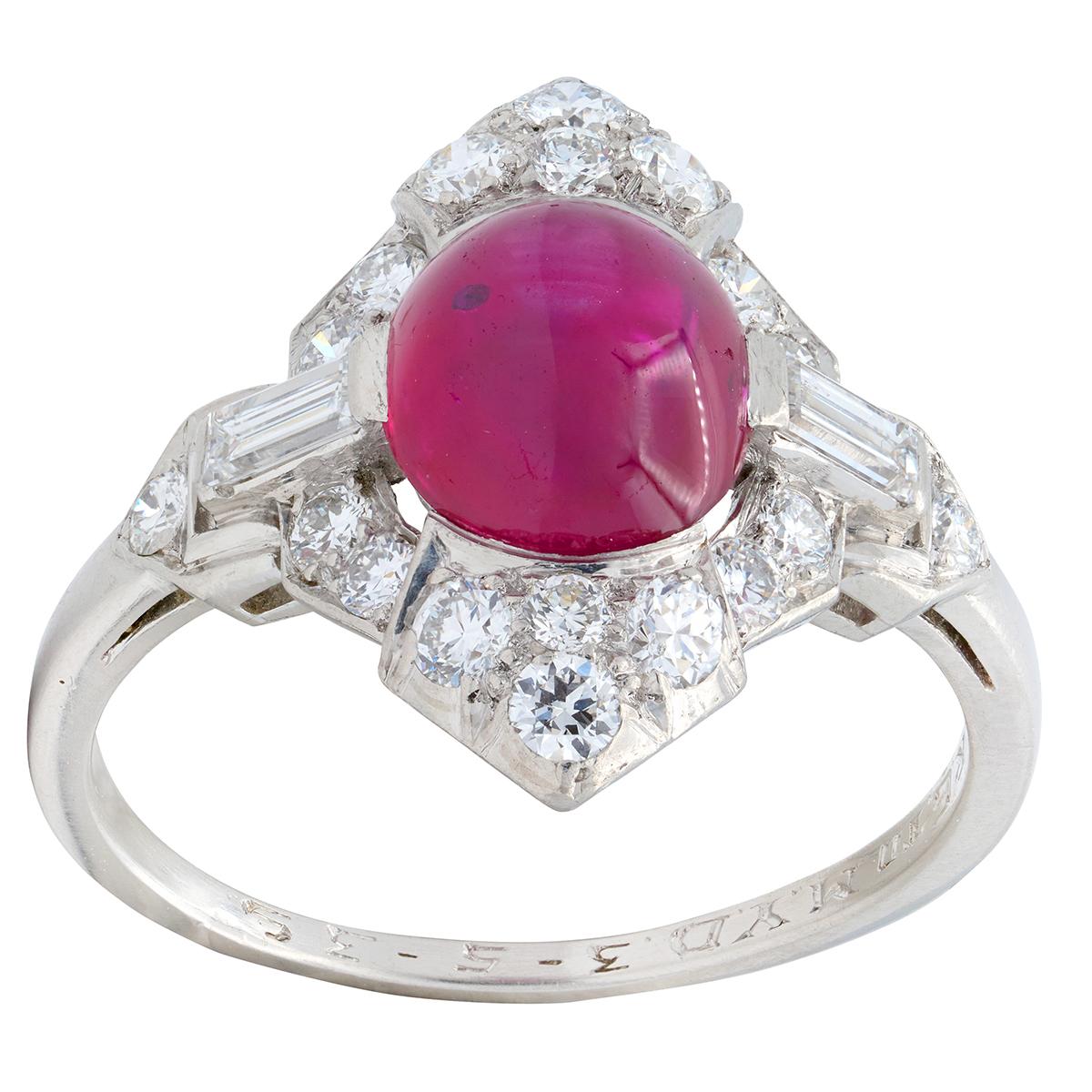 Bailey Banks & Biddle 1939 Art Deco Diamond Ruby Platinum Vintage Cluster Ring