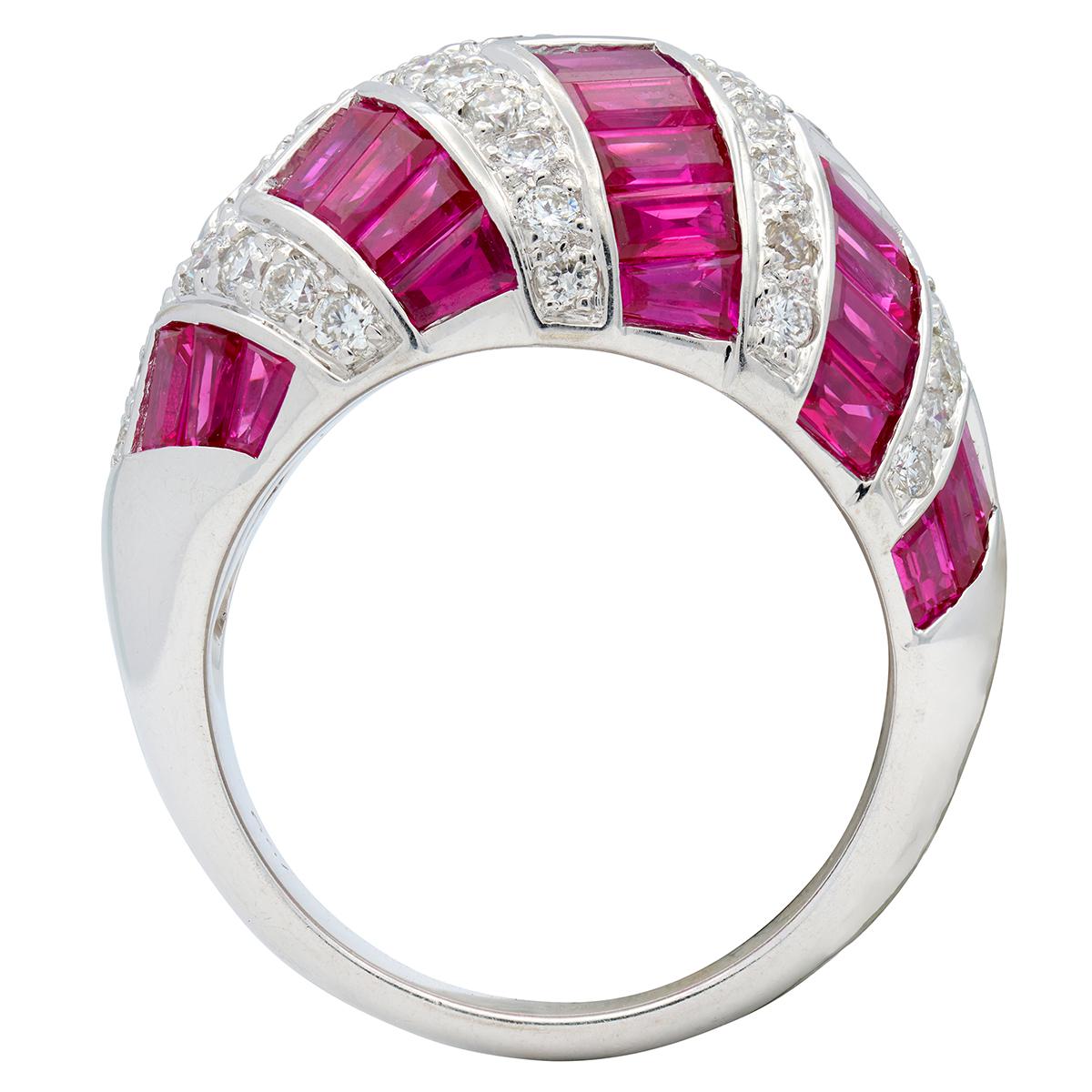 Contemporary 6.36 CTW Ruby Diamond 18 Karat White Gold Dome Weave Ring