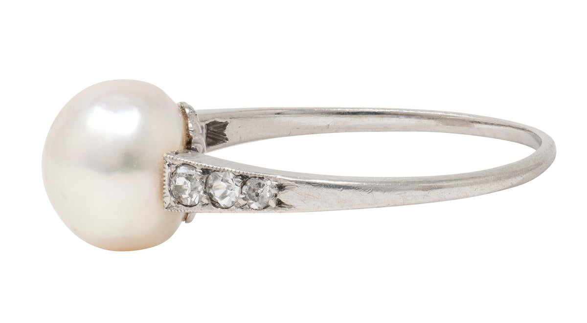 Edwardian Natural Saltwater Pinctada Pearl Diamond Platinum Antique Ring GIA